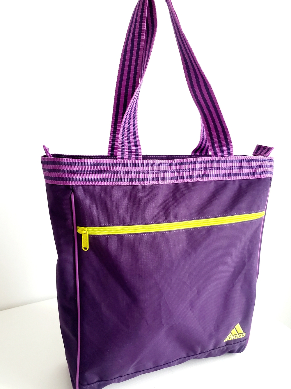 adidas Purple Tote with Yellow Zipper and Striped Purple Handles